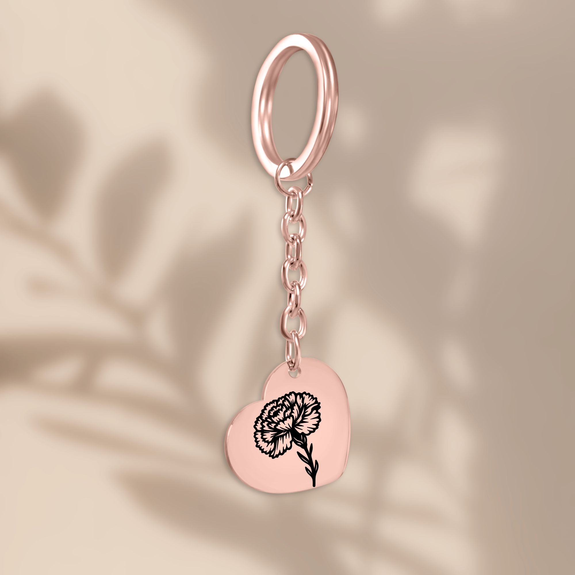 Birth Flower Heart Keychain