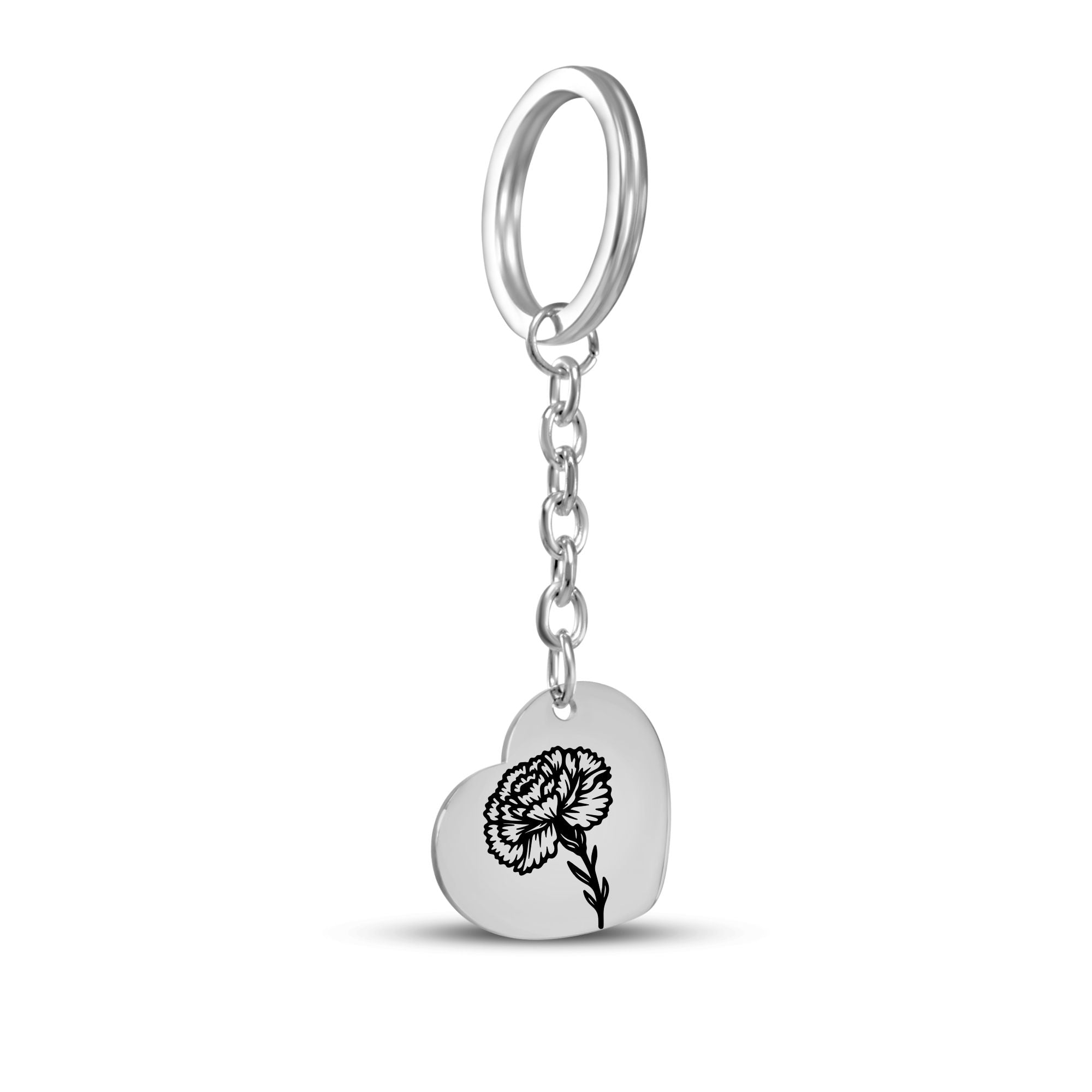 Birth Flower Heart Keychain