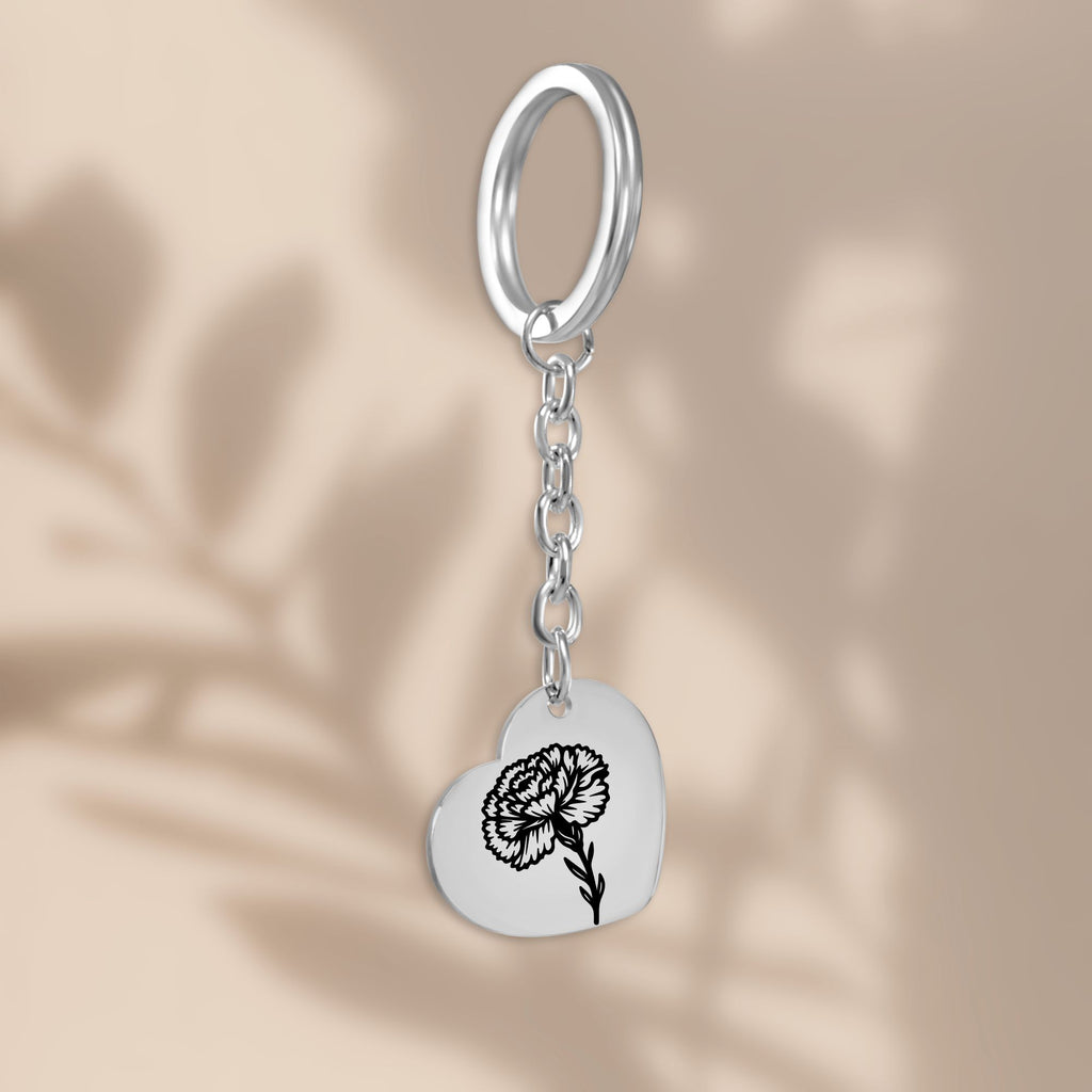 Birth Flower Heart Keychain