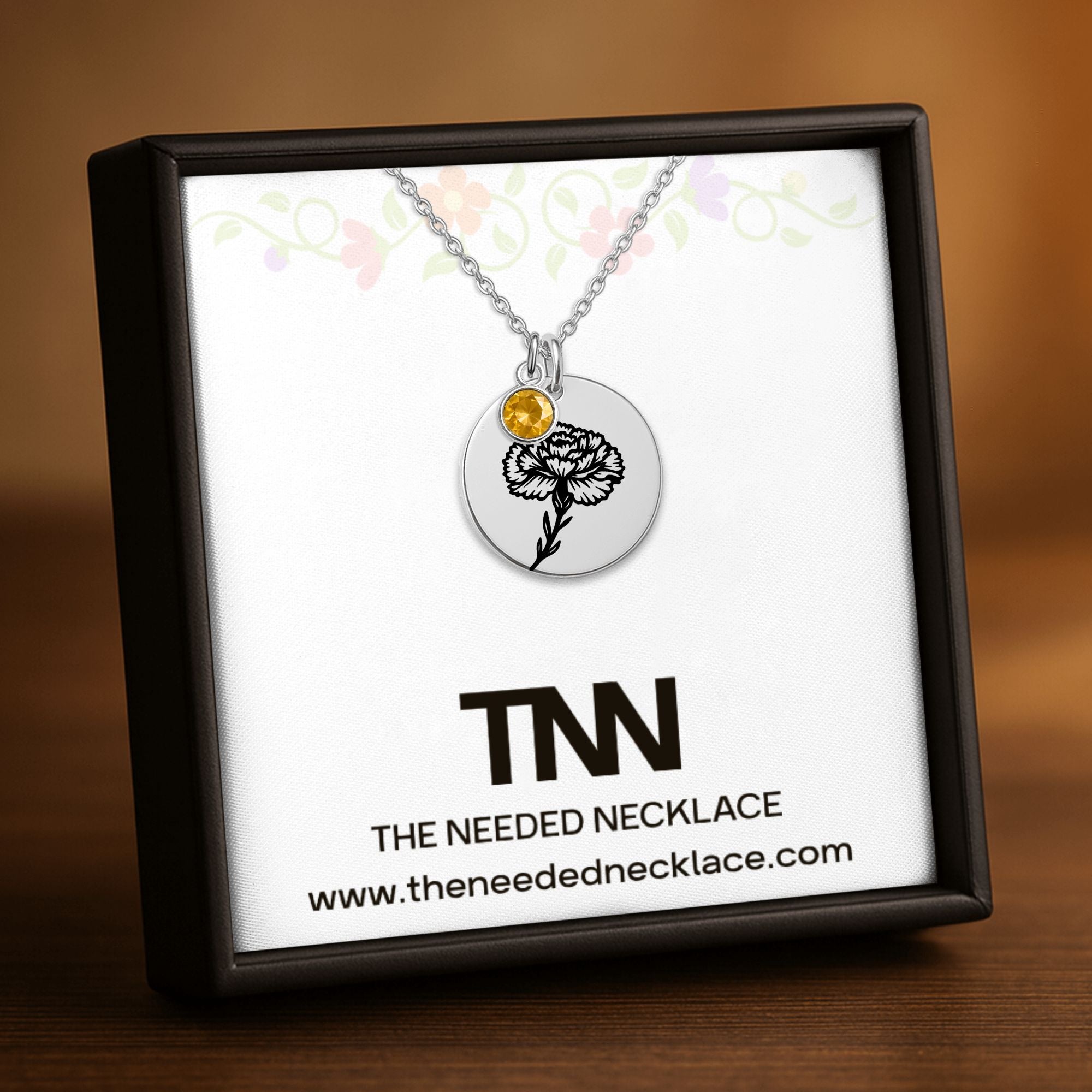 Birth Flower Necklace with Birthstone - Fine Link Coin Necklace
