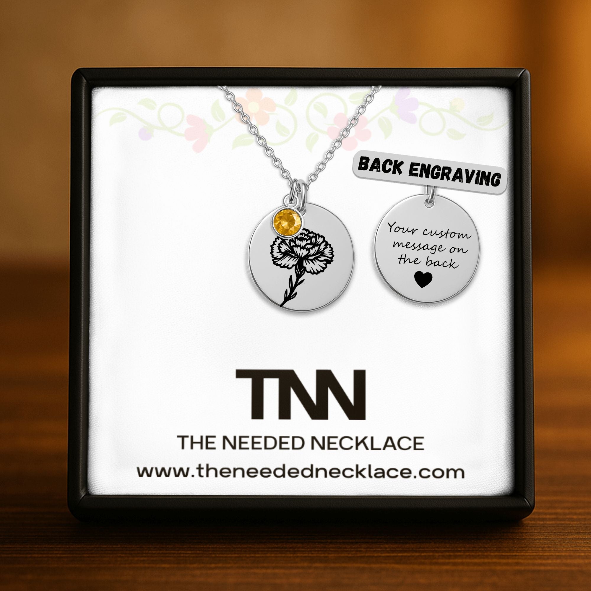 Birth Flower Necklace with Birthstone - Fine Link Coin Necklace