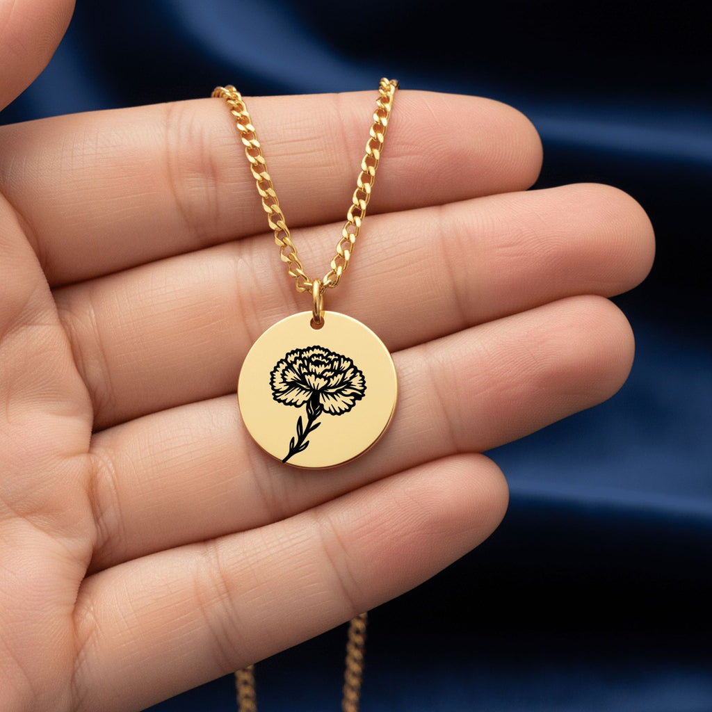 Birth Flower Cuban Link Coin Necklace