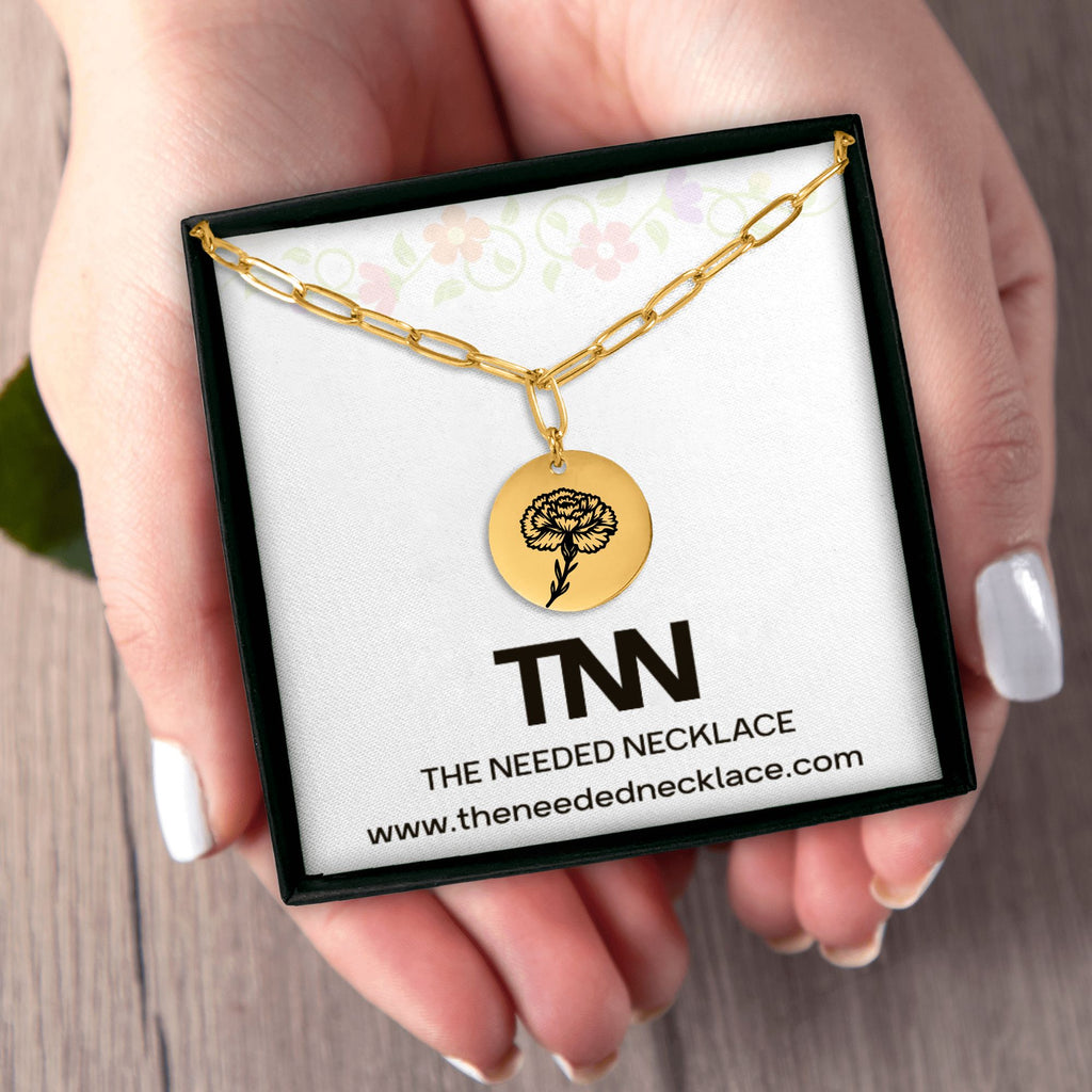 Birth Flower Paperclip Coin Necklace