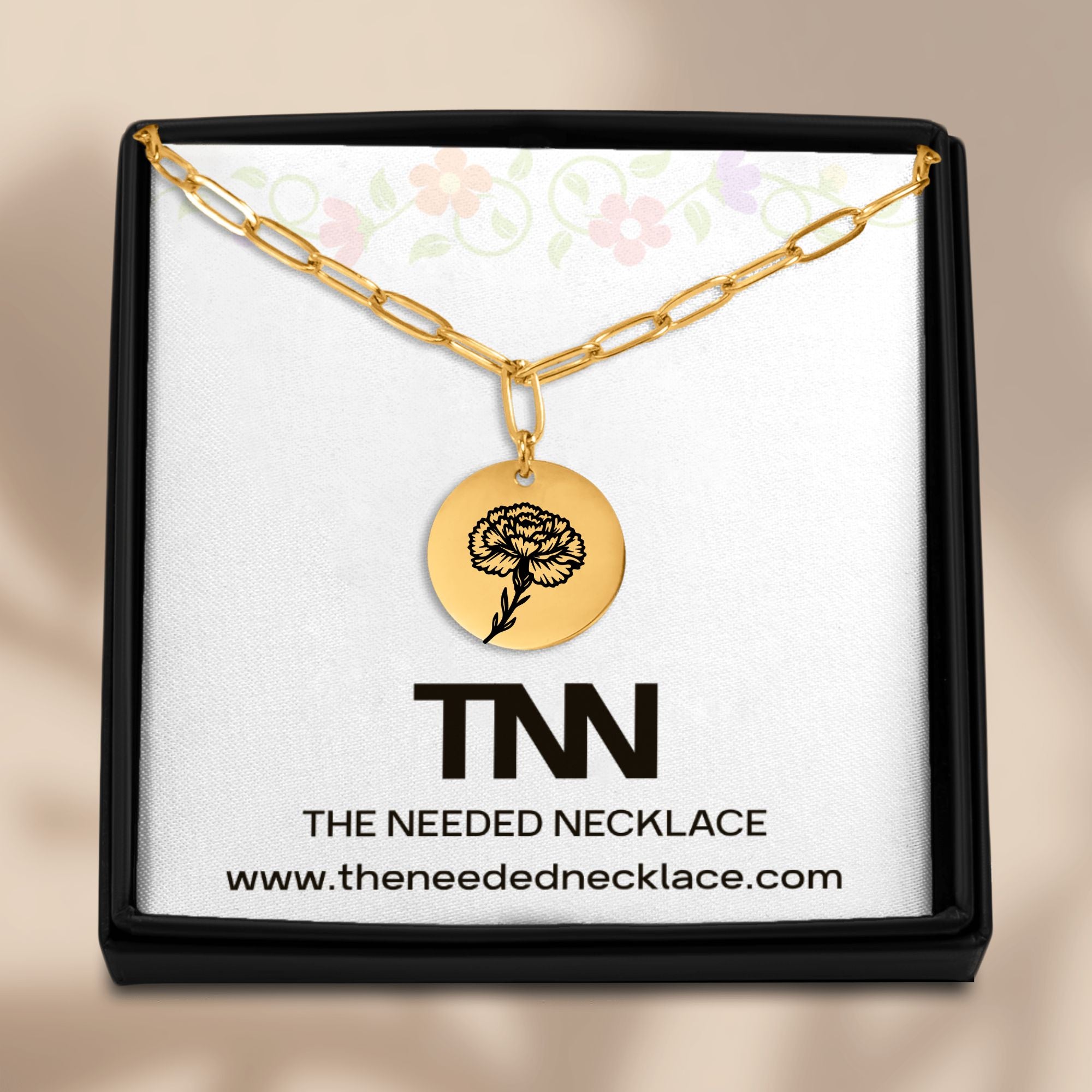 Birth Flower Paperclip Coin Necklace