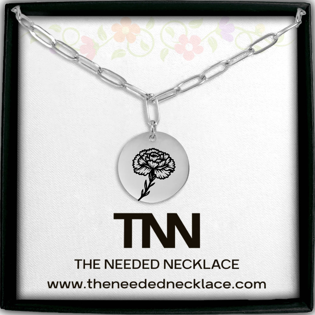 Birth Flower Paperclip Coin Necklace