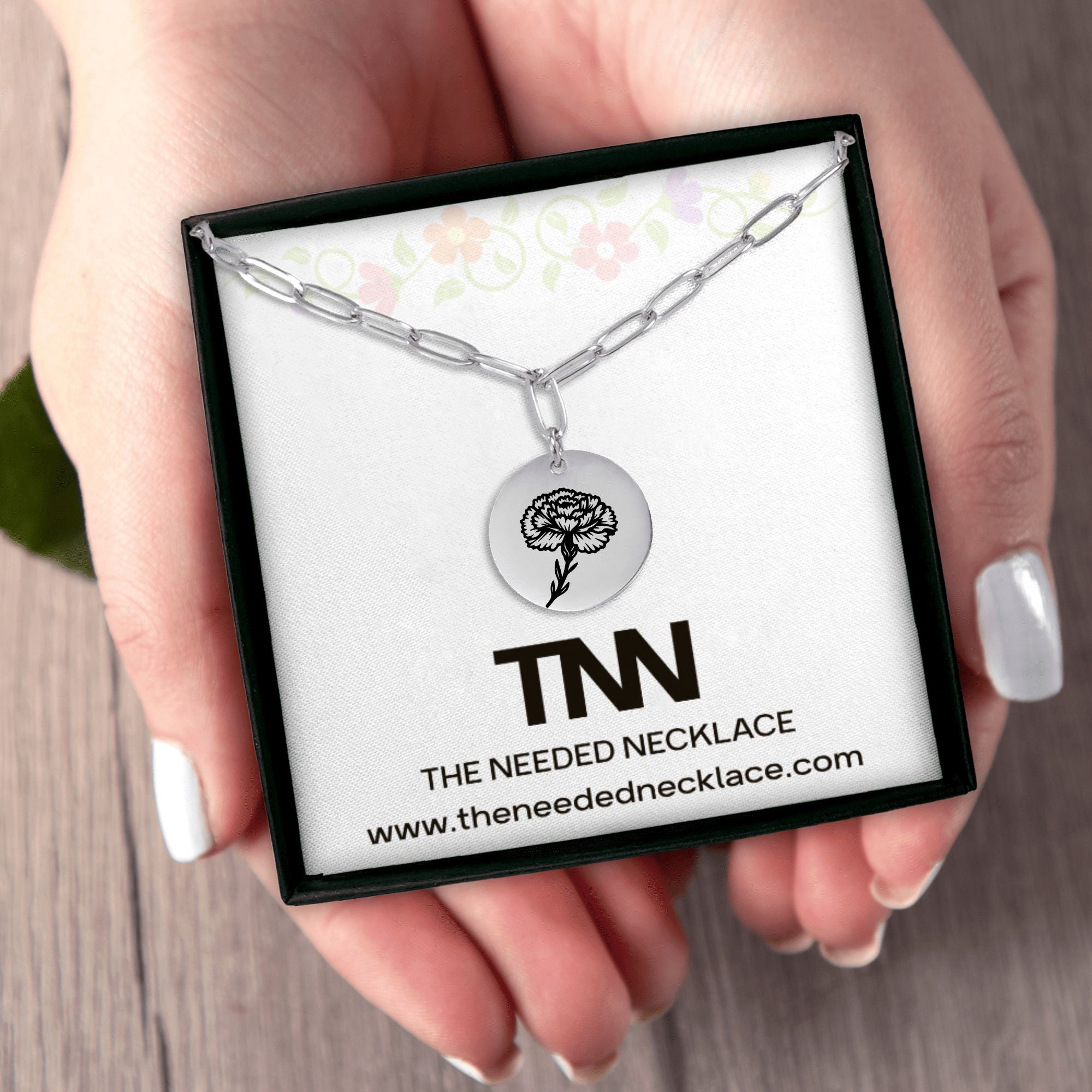 Birth Flower Paperclip Coin Necklace