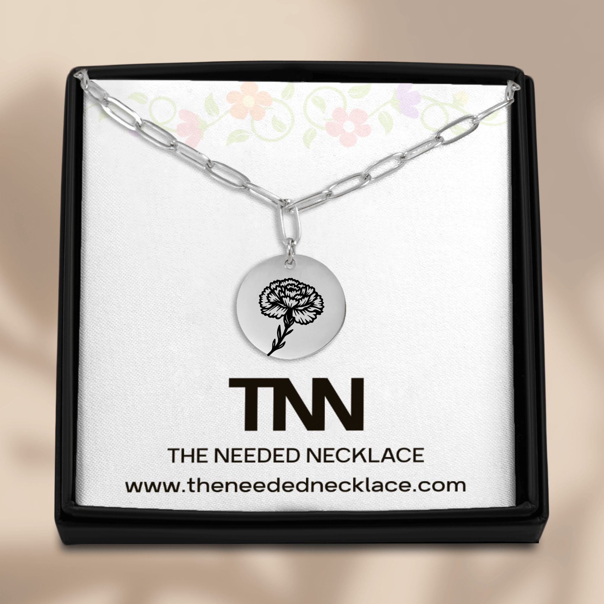 Birth Flower Paperclip Coin Necklace