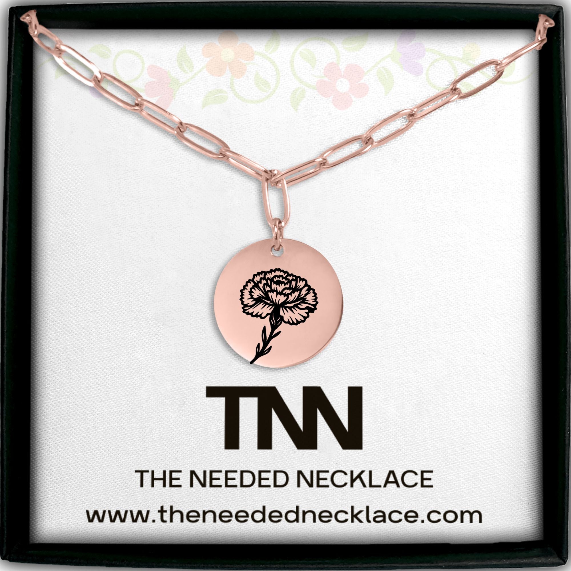 Birth Flower Paperclip Coin Necklace