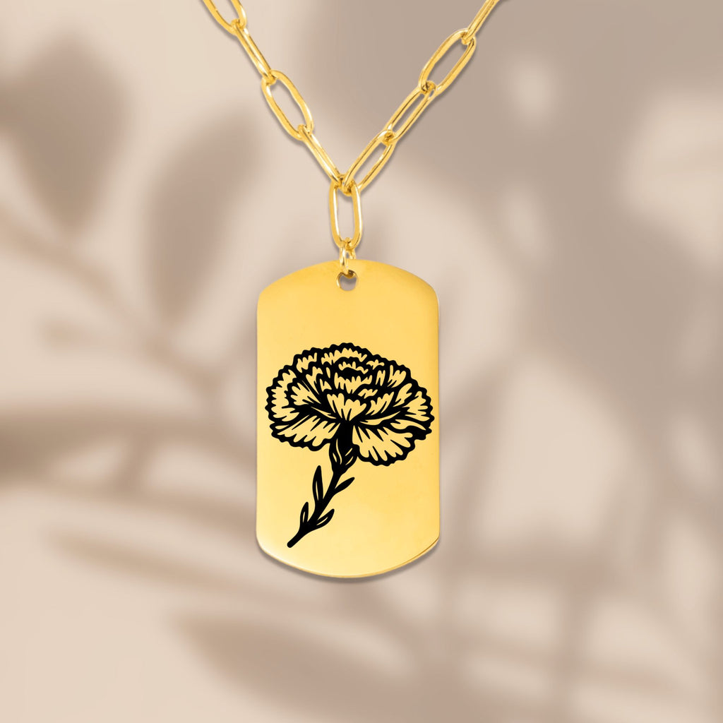Birth Flower Paperclip Tag Necklace