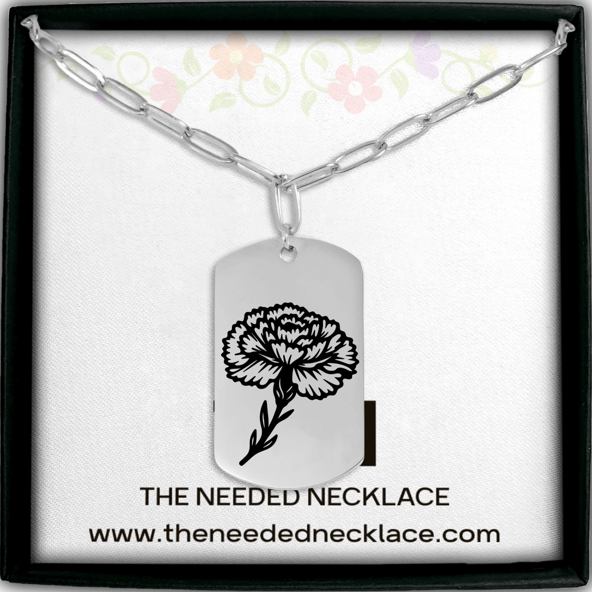 Birth Flower Paperclip Tag Necklace