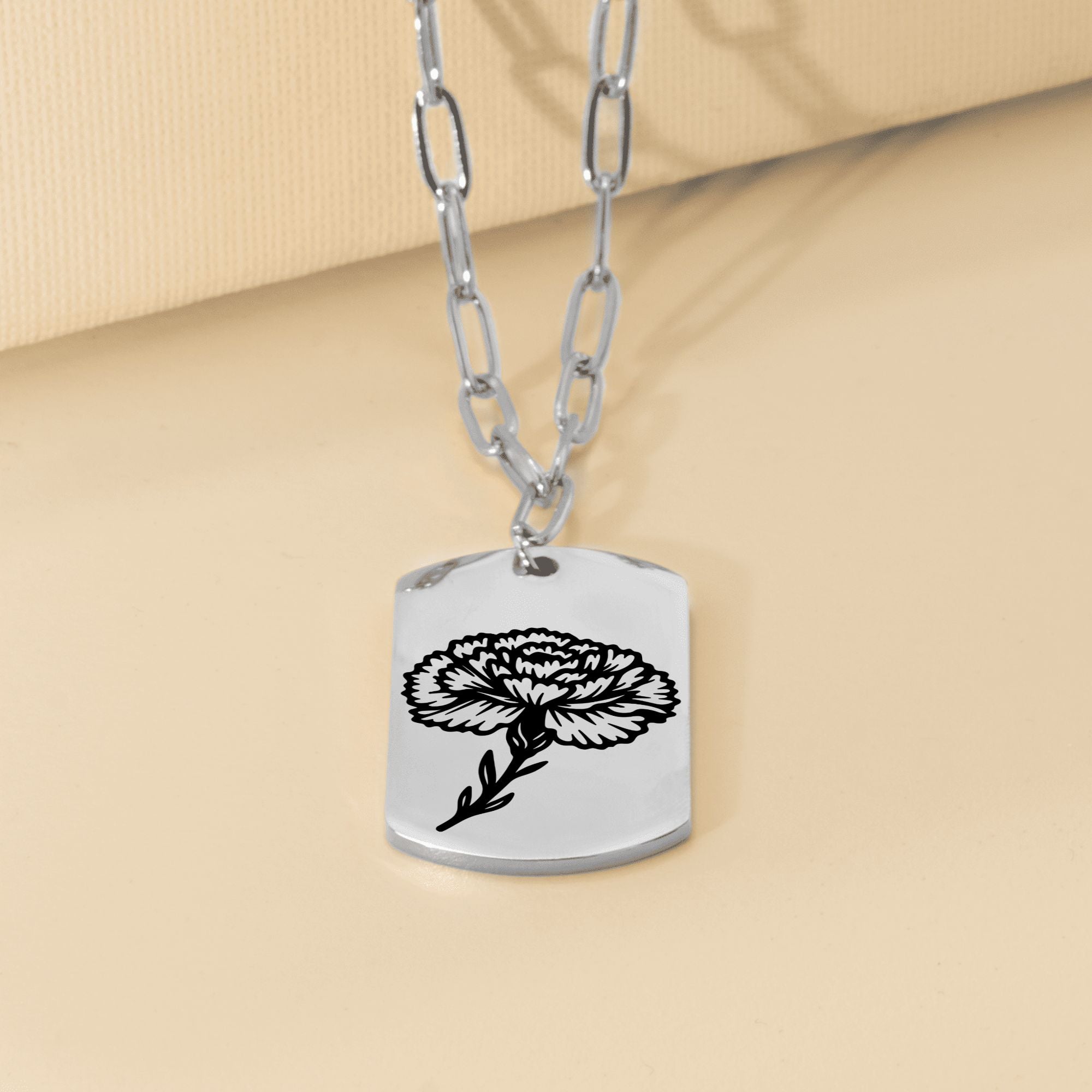 Birth Flower Paperclip Tag Necklace